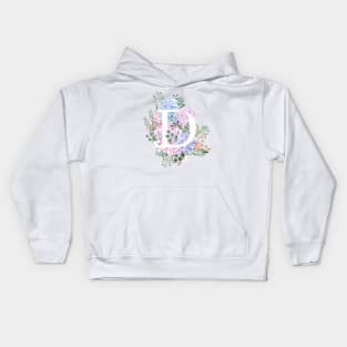 botanical monogram alphabet D hydrangea flowers Kids Hoodie